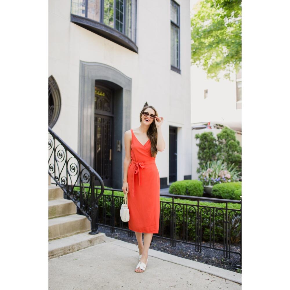 Everlane Dress Women 6 Small Orange Wrap Midi Tank Japanese Go Weave